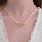14K Gold Plated Holding Hands Necklace, Freshwater Pearl Necklace, Friendship Gift
