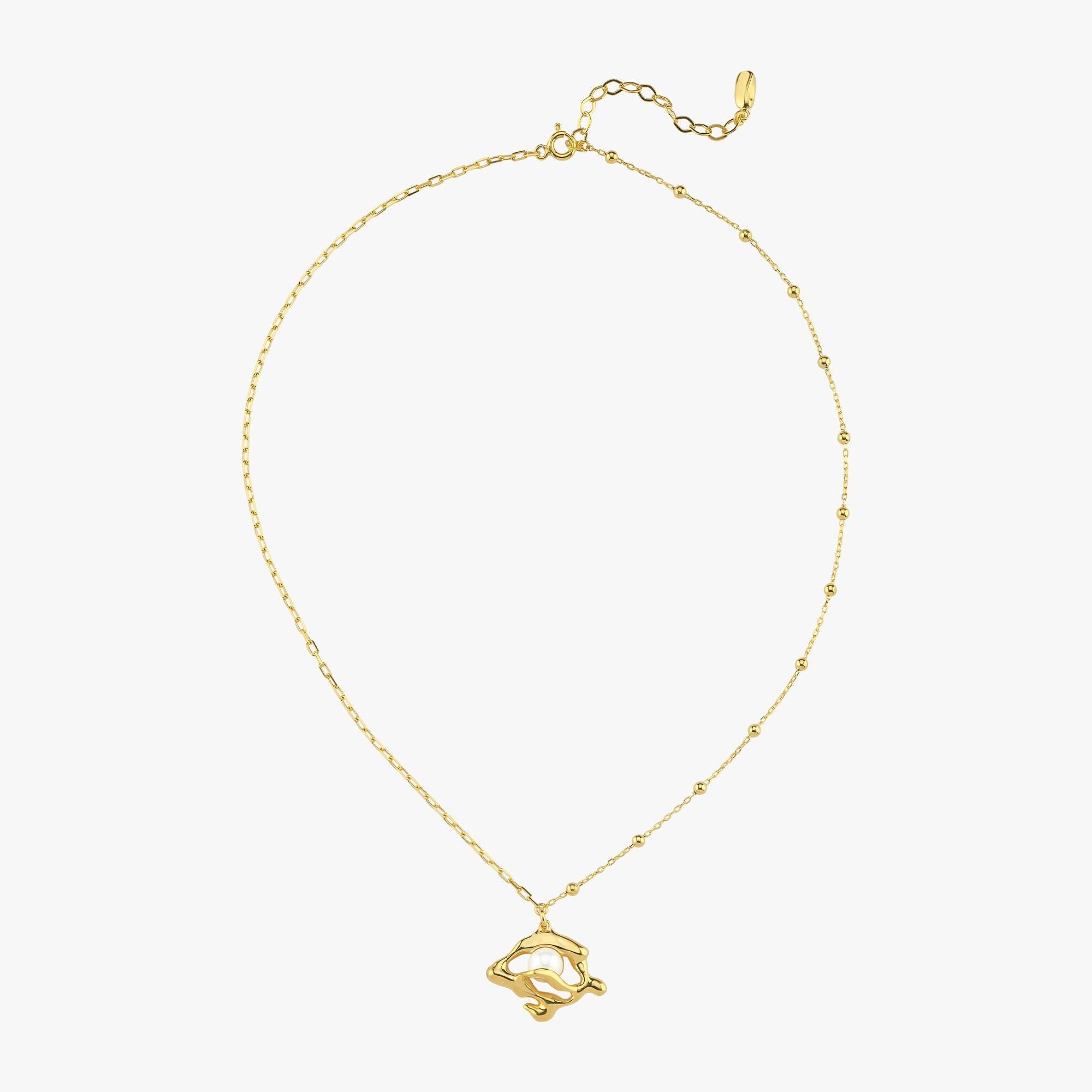 14K Gold Plated Abstract Single Pearl Necklace, Freshwater Pearl, Wedding Gift