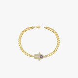 14K Gold Plated Evil Eye Hamsa Bracelet, Cuban Link Bracelet, Birthday Gift
