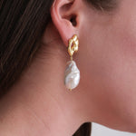 14K Gold Plated Baroque Pearl Earrings, Wedding Drop Earrings