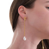 14K Gold Plated Mismatched Drop Earrings, Freshwater Baroque Pearls, Wedding Bridal Jewelry