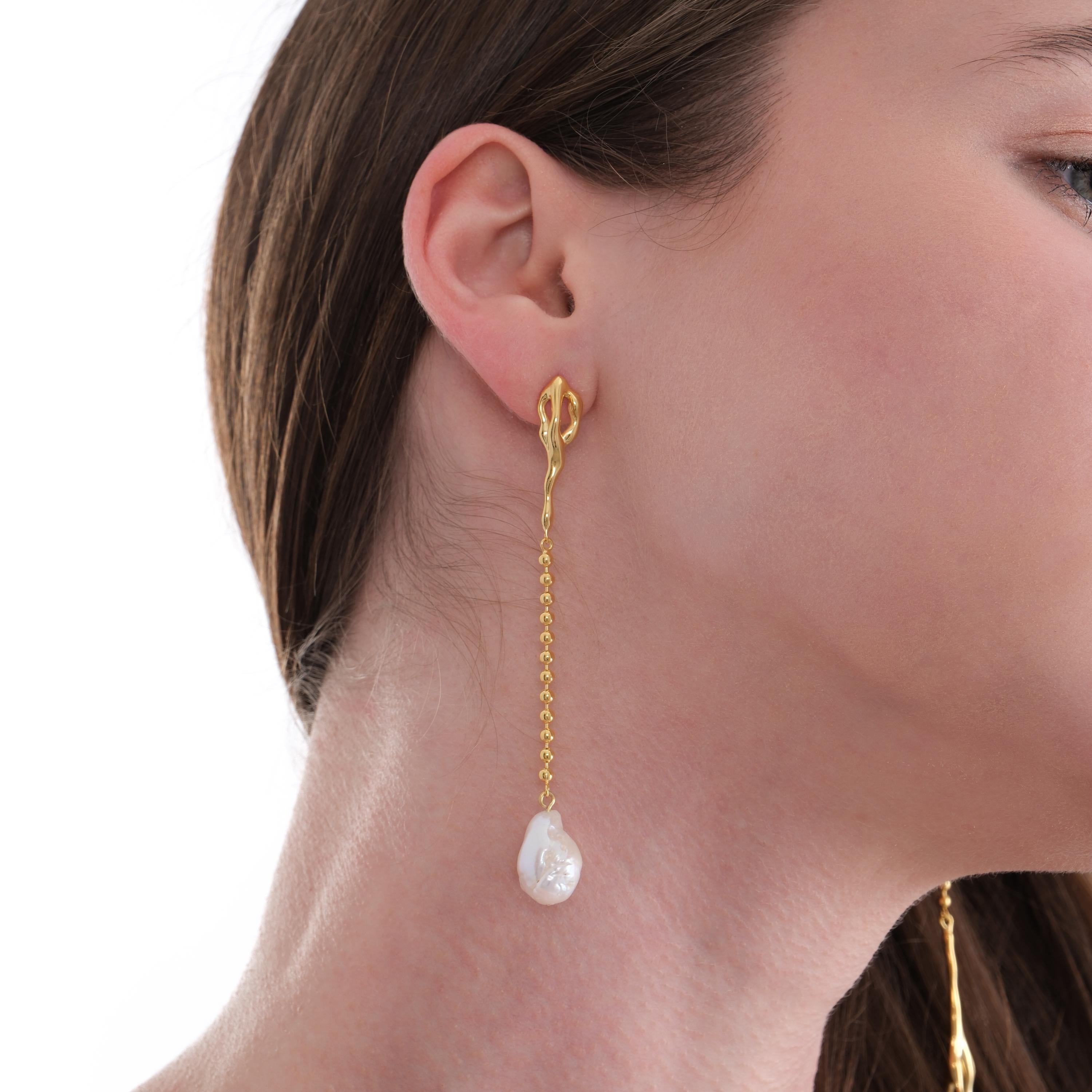 14K Gold Plated Mismatched Drop Earrings, Freshwater Baroque Pearls, Wedding Bridal Jewelry