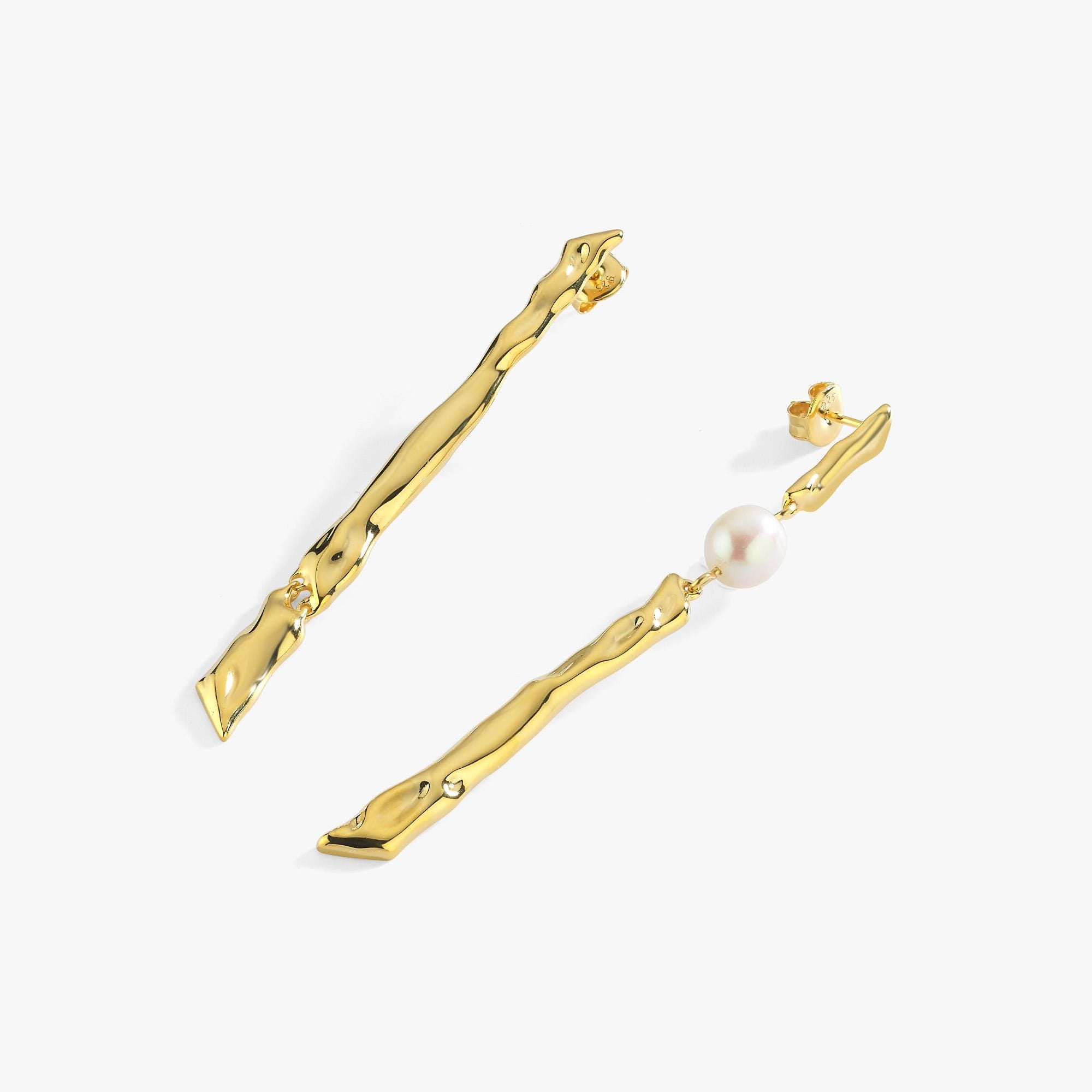 14K Gold Plated Sculptural Earrings with Baroque Pearl, Bridal Earrings Gift