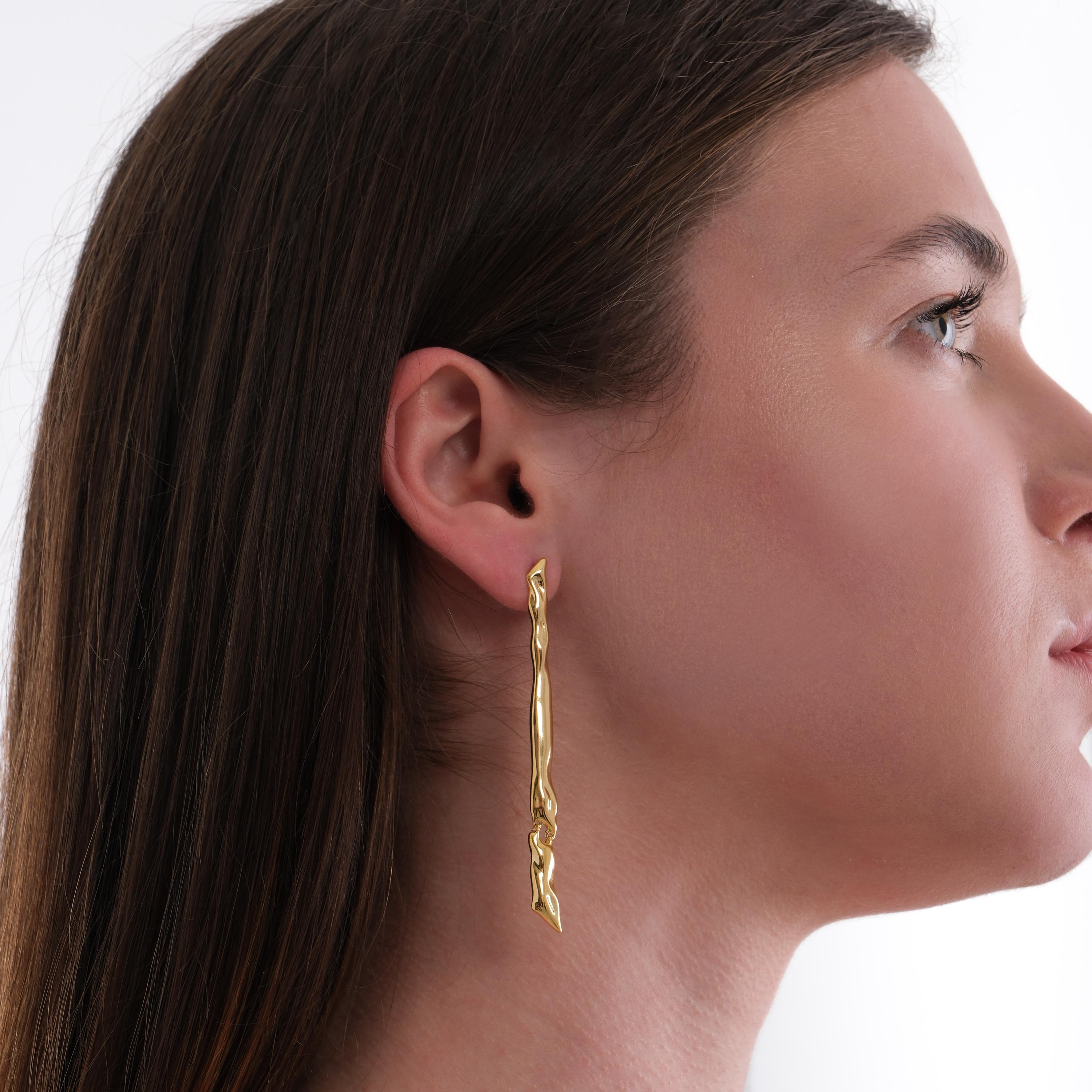 14K Gold Plated Sculptural Earrings with Baroque Pearl, Bridal Earrings Gift