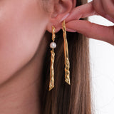14K Gold Plated Sculptural Earrings with Baroque Pearl, Bridal Earrings Gift