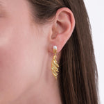 14K Gold Plated Freshwater Pearl Drop Earrings, Sculptural Leaf Earrings, Birthday Gift
