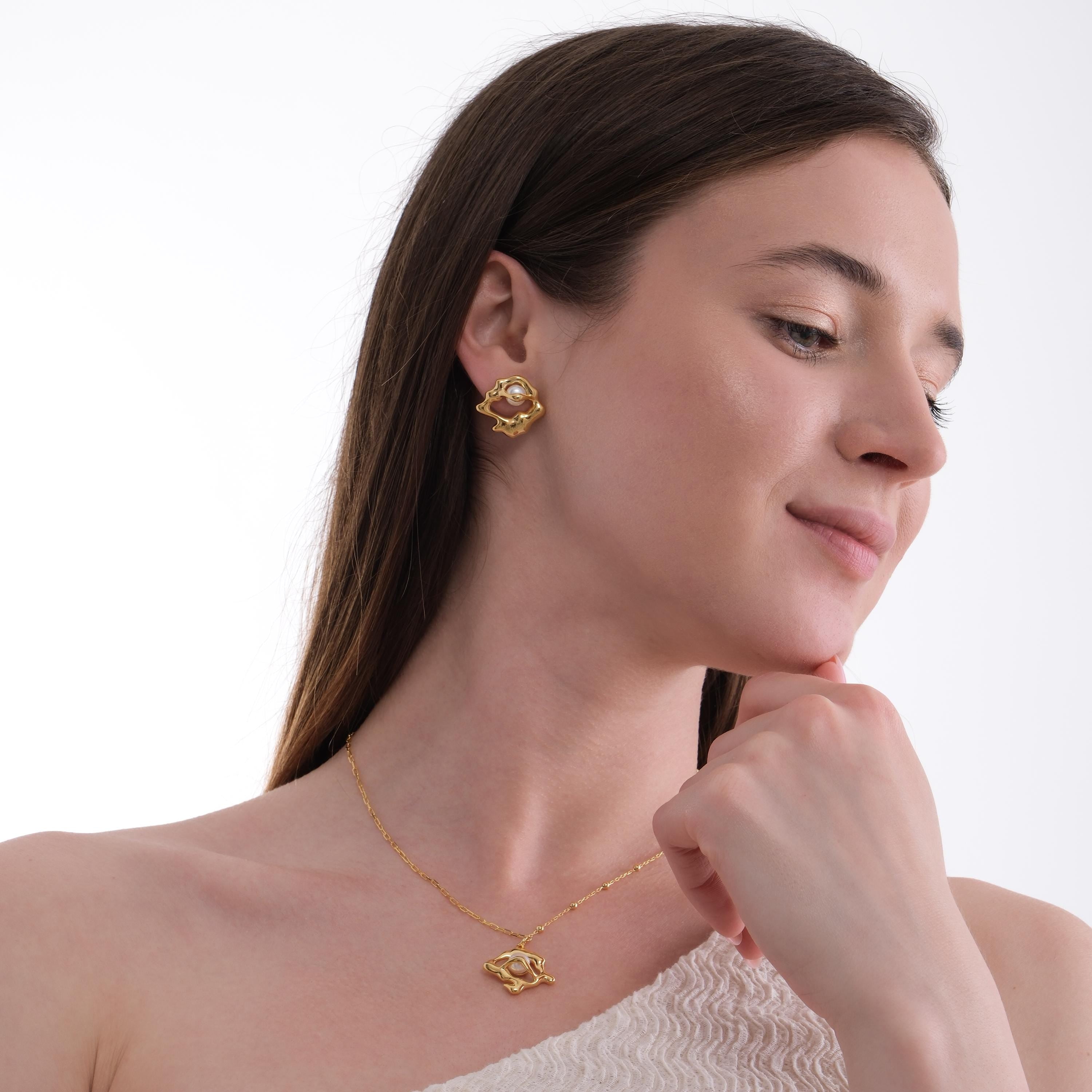 14K Gold Plated Abstract Pearl Earrings, Freshwater Pearl Wedding Jewelry, Bridesmaid Gifts