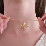 14K Gold Plated Abstract Single Pearl Necklace, Freshwater Pearl, Wedding Gift