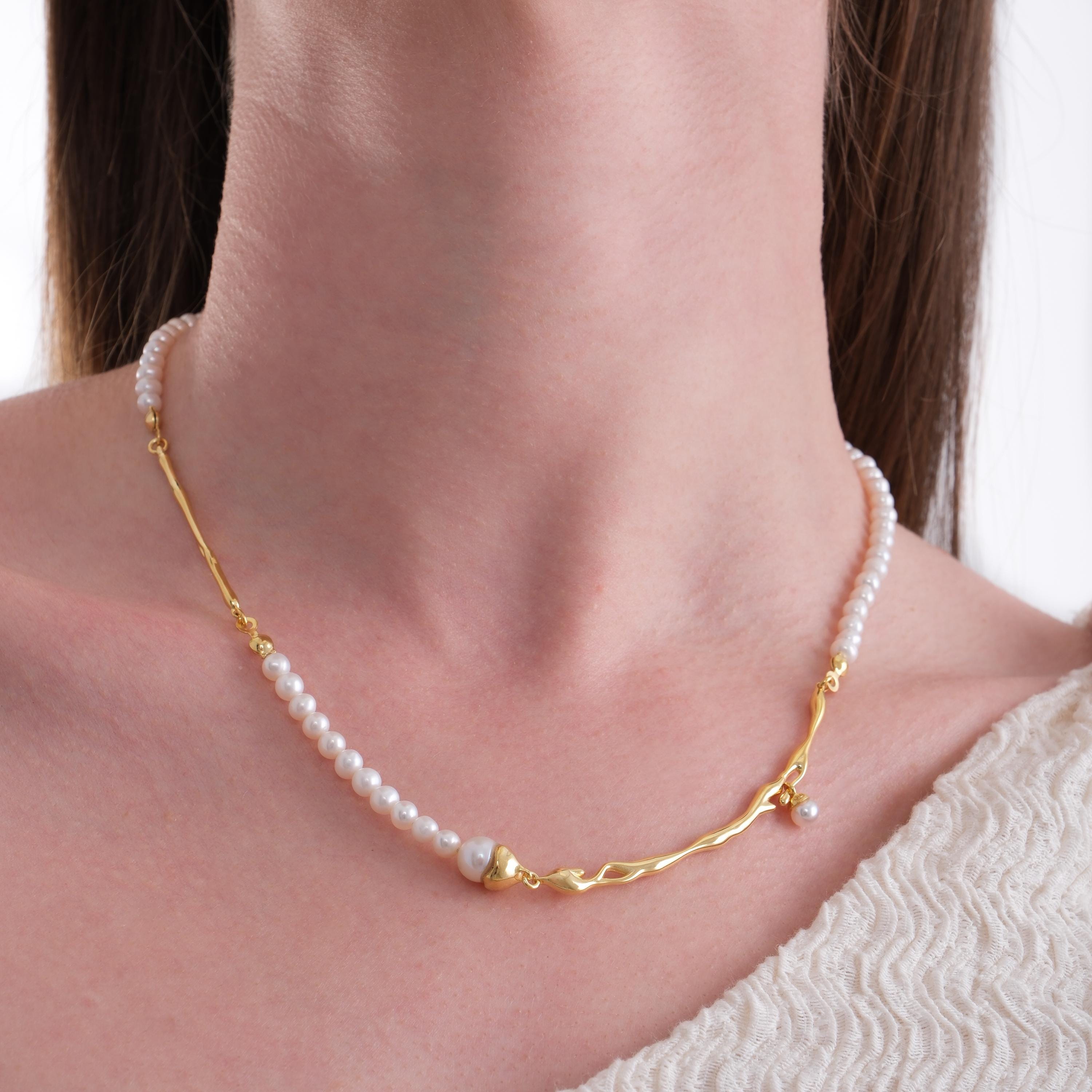 14K Gold Plated Irregular Pearl Necklace, Baroque Pearls, Bridal Necklace Gift