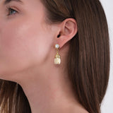 14K Gold Plated Tulip Earrings, Real Pearl Flower Earrings, Wedding Jewelry Gift