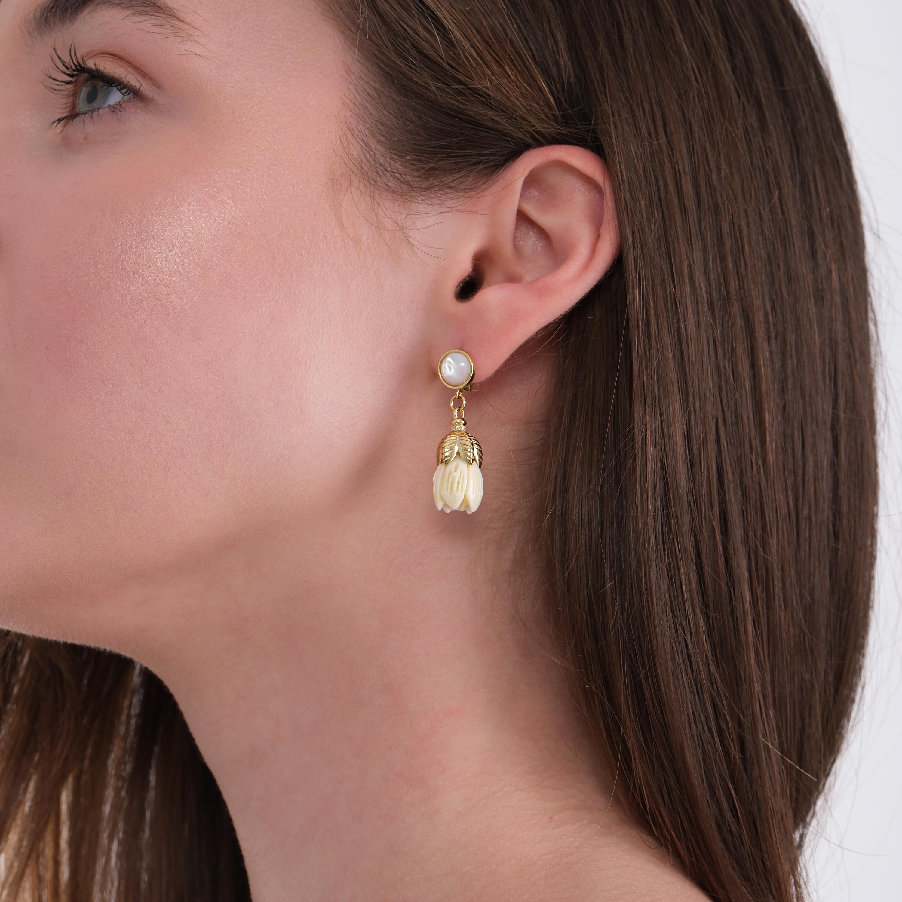 14K Gold Plated Tulip Earrings, Real Pearl Flower Earrings, Wedding Jewelry Gift