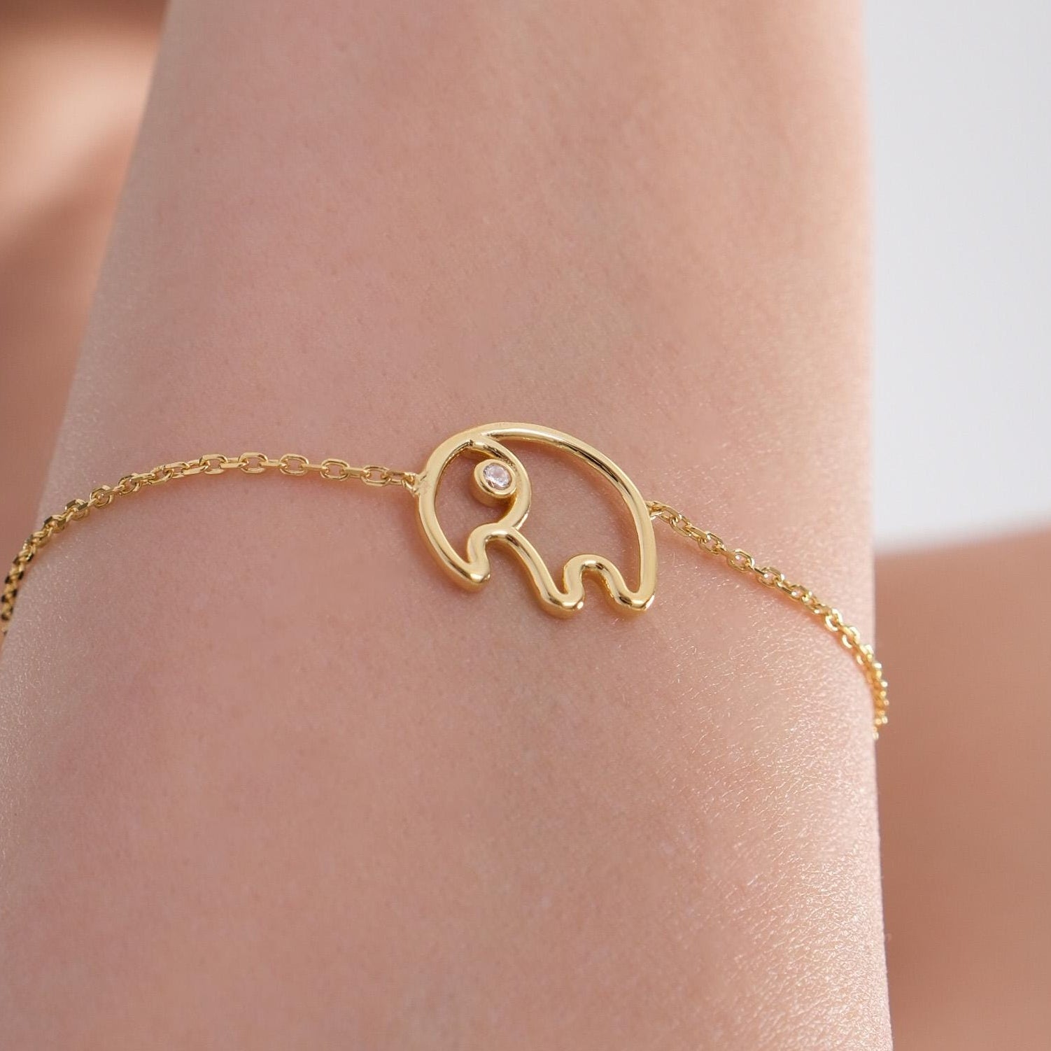 18K Gold Vermeil Elephant Bracelet, Good Luck Bracelet, Birthday Gift