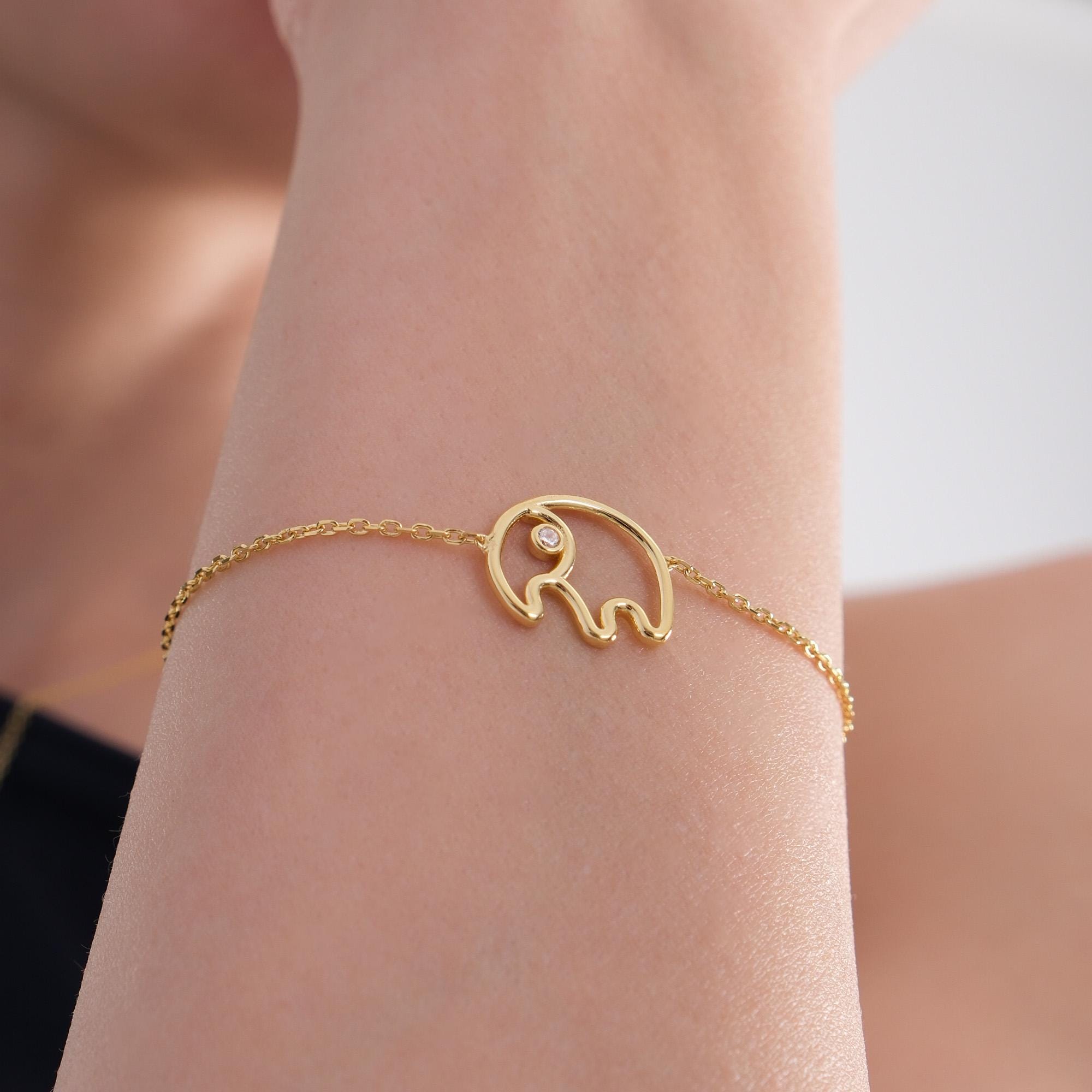 18K Gold Vermeil Elephant Bracelet, Good Luck Bracelet, Birthday Gift