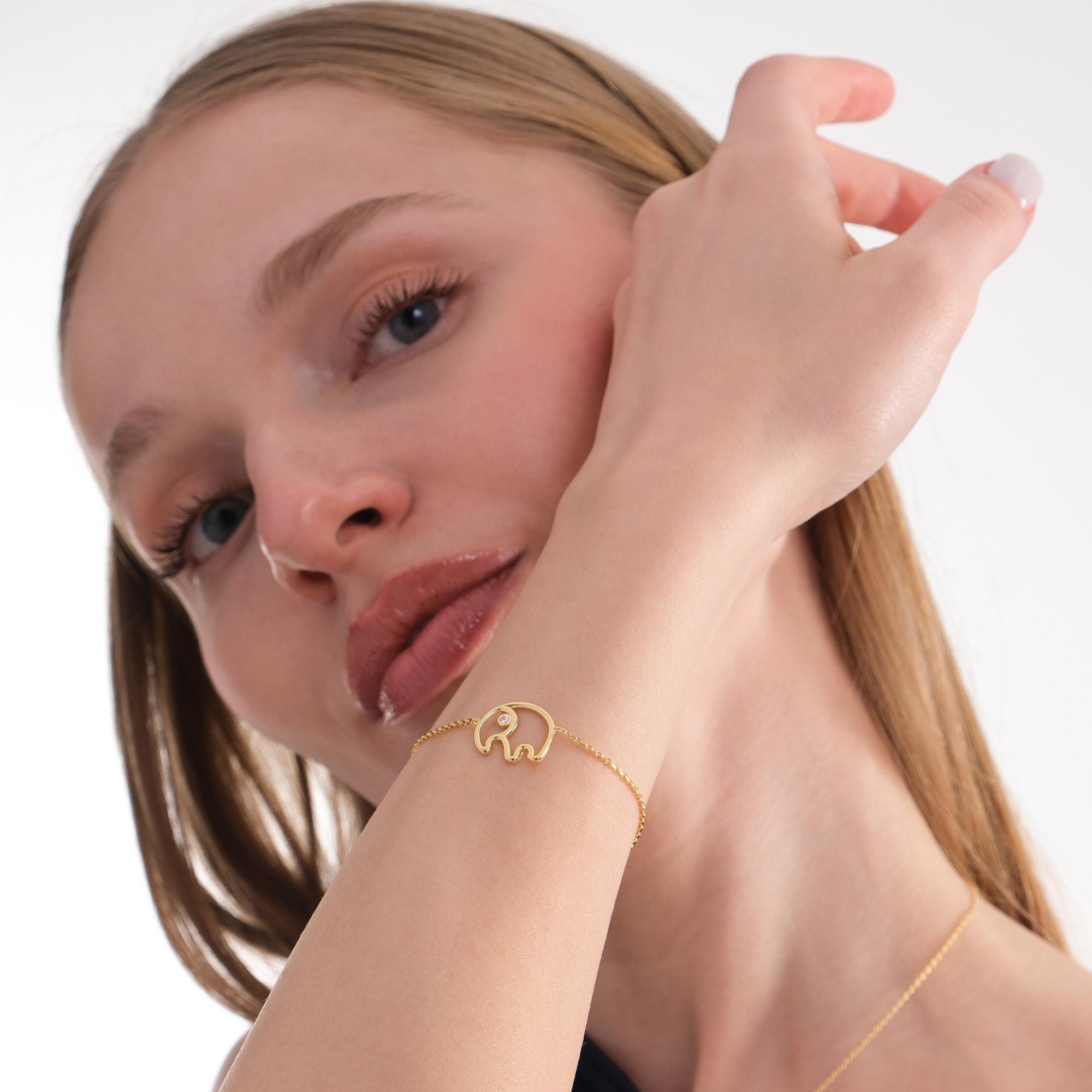 18K Gold Vermeil Elephant Bracelet, Good Luck Bracelet, Birthday Gift