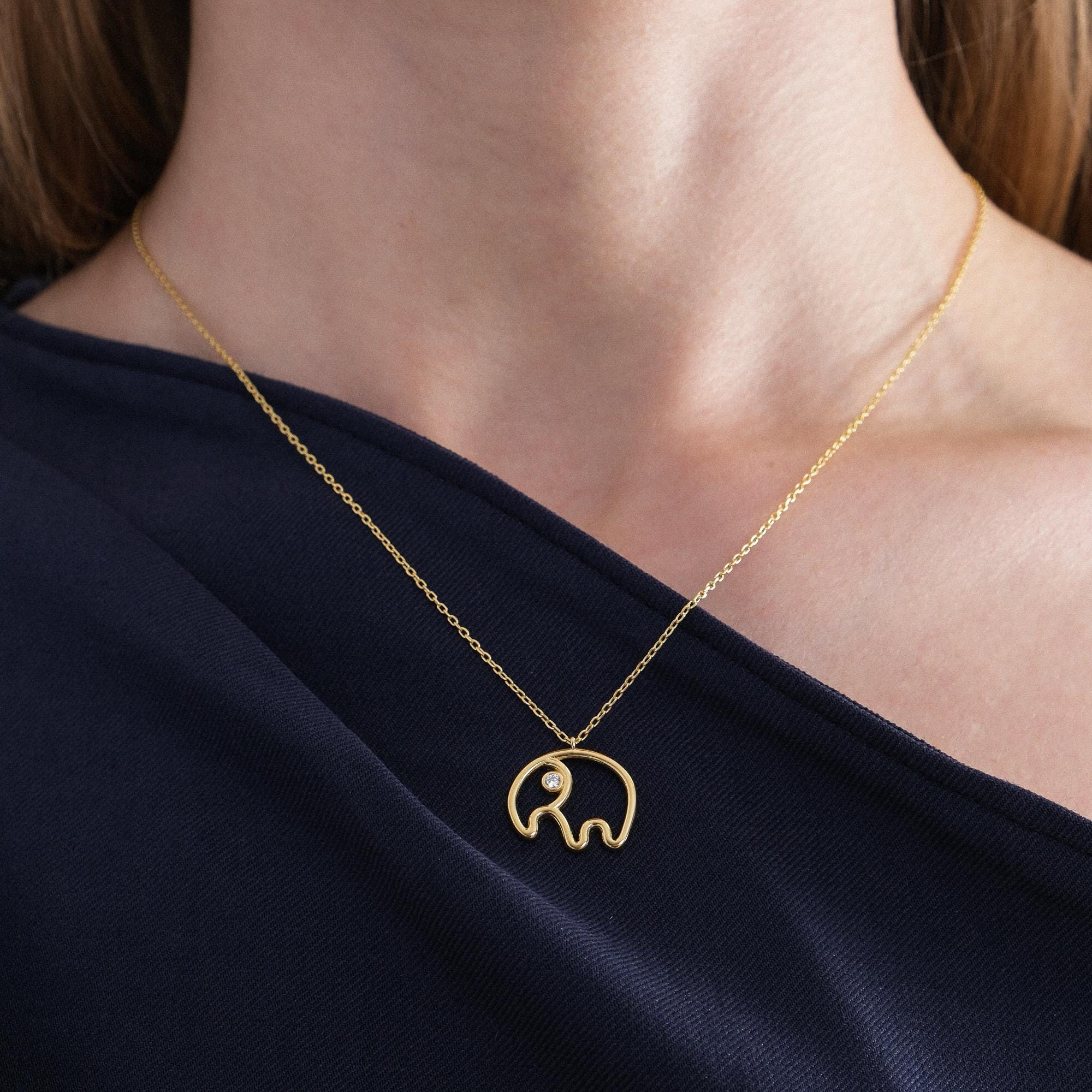 18K Gold Vermeil Elephant Necklace, Tiny Good Luck Elephant Pendant , Birthday Gift