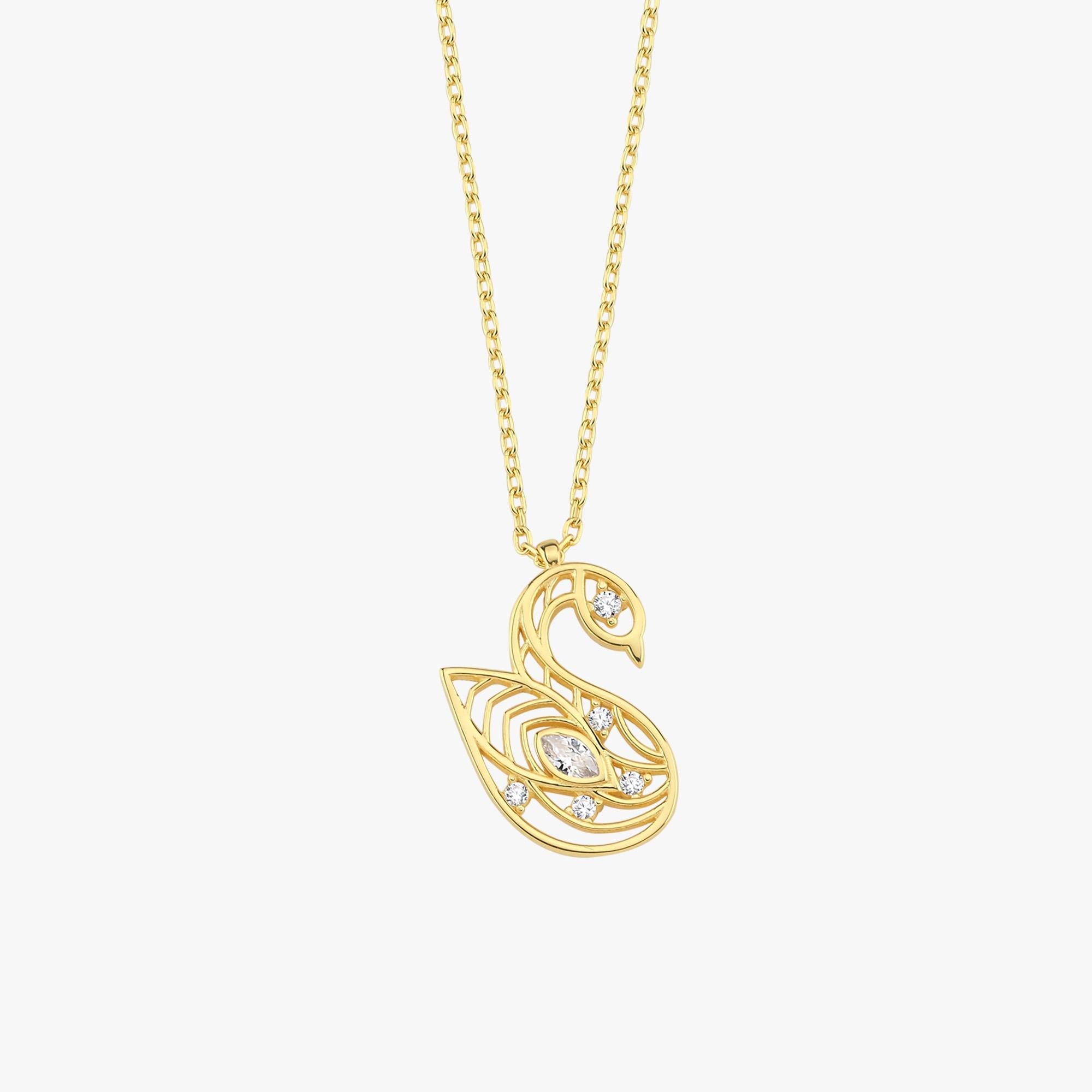 18K Gold Vermeil Swan Necklace, Bird Swan Pendant, Anniversary Gift