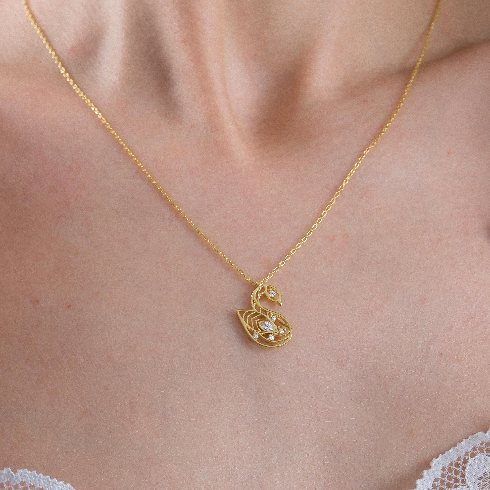 18K Gold Vermeil Swan Necklace, Bird Swan Pendant, Anniversary Gift