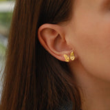 Butterfly Wing Stud Earrings | 14K Solid Gold