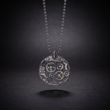 Men's mechanical gear necklace in sterling silver, a round steampunk gear pendant on a ball chain