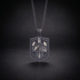 Medieval knight shield pendant necklace in oxidized 925 sterling silver
