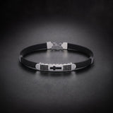 Men's cross bracelet in stainless steel and black rubber with a cross plate