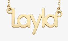 Gold name necklace engraved with Layla