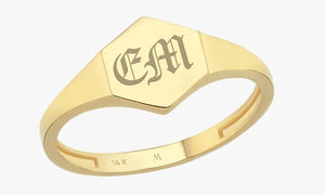 Gold signet ring engraved with the initials EM