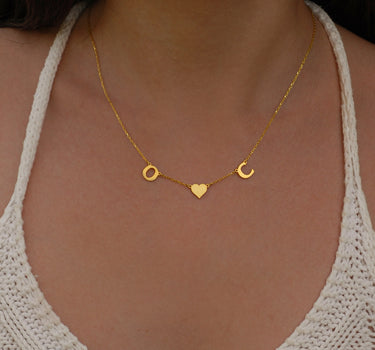 Personalized Letter and Heart Necklace | 14K Solid Gold Mionza