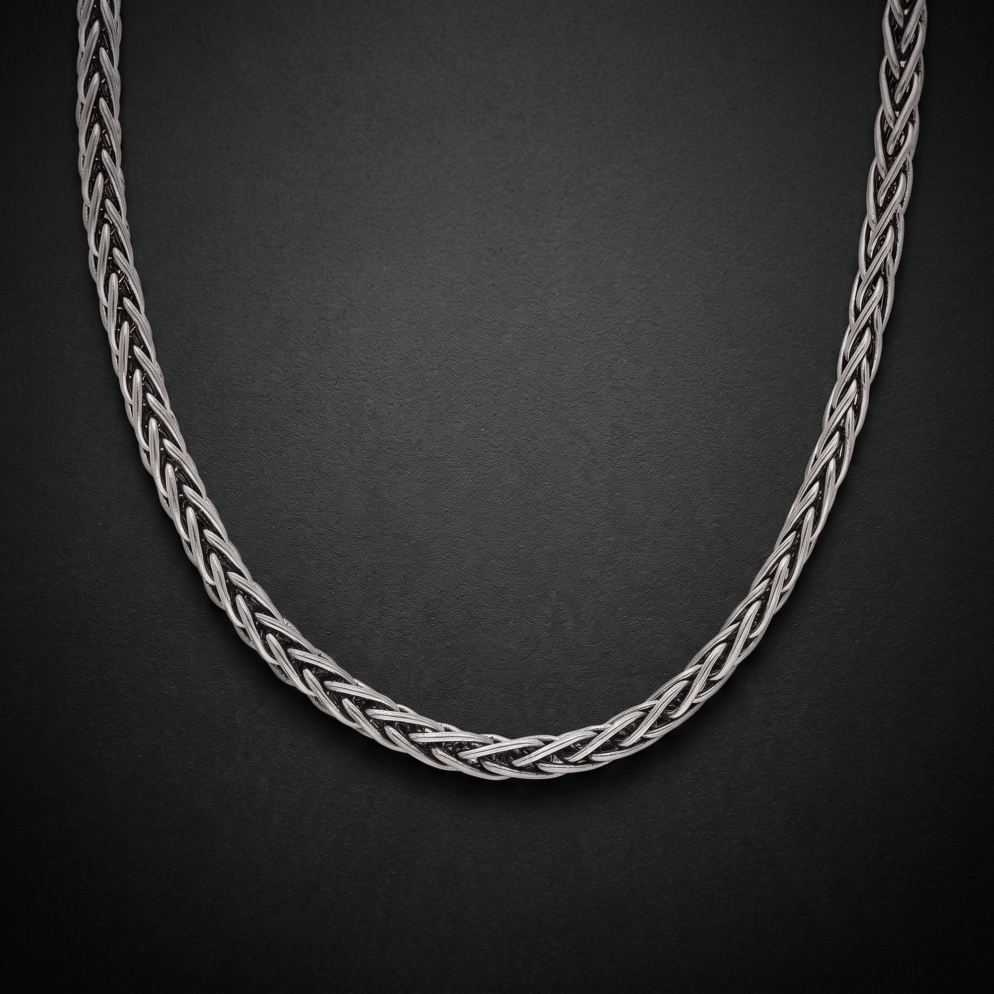 Men's oxidized wheat chain necklace in sterling silver