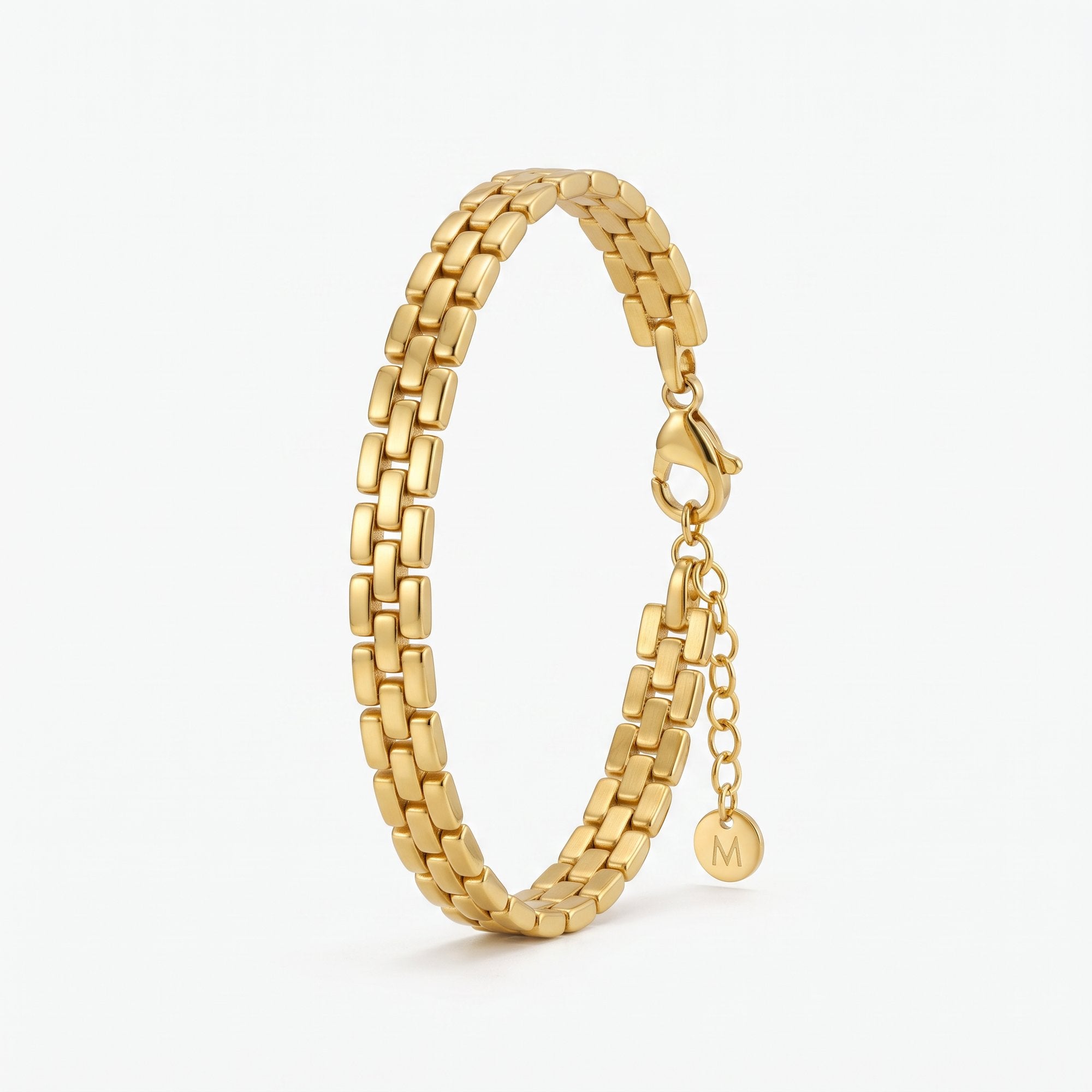 Chunky gold link bracelet with a panther link chain in 18K gold vermeil, with lobster clasp and extender