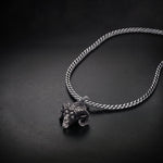 Men's ram head pendant necklace in oxidized 925 silver on a curb chain