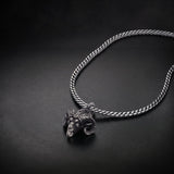 Men's ram head pendant necklace in oxidized 925 silver on a curb chain