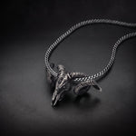 Men's ram skull necklace in oxidized 925 sterling silver