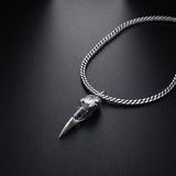 Men's raven skull necklace in oxidized sterling silver on a curb chain