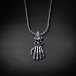 Men's skeleton hand necklace with a skull in 925 sterling silver