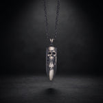 Men's skull bullet pendant necklace in oxidized 925 sterling silver