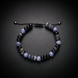 Men's sodalite and black onyx natural stone bracelet on an adjustable cord