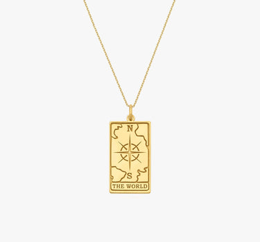 Tarot Card Necklace the World | 14K Gold Vermeil - Mionza Jewelry-astrology necklace, card necklace, compass jewelry, compass pendant, Gift for Mom, mothers day gift, north star necklace, taror card silver, tarot card, tarot card charm, tarot card pendant, tarot jewelry, world tarot card