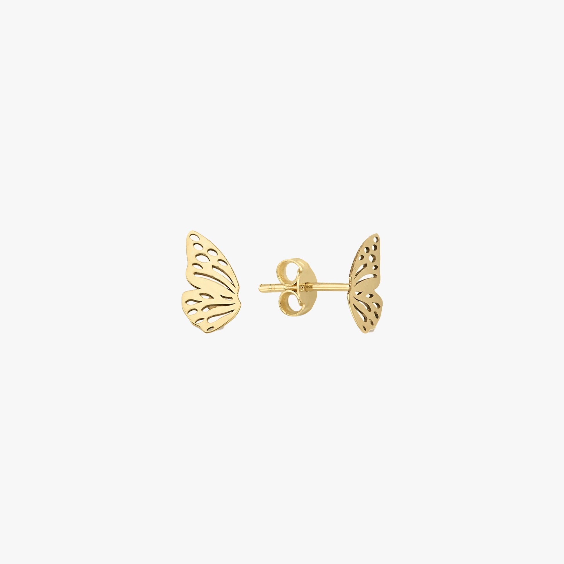 Butterfly Wing Stud Earrings | 14K Solid Gold or Gold Plated 925 Silver - Mionza Jewelry-14k solid gold, butterfly earrings, butterfly jewelry, butterfly wing, butterfly wings, cartilage Earring, double ear piercing, first time mom gift, geometric earrings, gift for mom, gold butterfly earrings, Gold Stud Earrings, small stud earrings, wing earrings