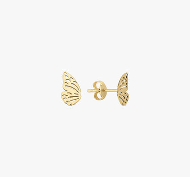 Butterfly Wing Stud Earrings | 14K Solid Gold or Gold Plated 925 Silver - Mionza Jewelry-14k solid gold, butterfly earrings, butterfly jewelry, butterfly wing, butterfly wings, cartilage Earring, double ear piercing, first time mom gift, geometric earrings, gift for mom, gold butterfly earrings, Gold Stud Earrings, small stud earrings, wing earrings