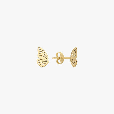 Butterfly Wing Stud Earrings | 14K Solid Gold or Gold Plated 925 Silver - Mionza Jewelry-14k solid gold, butterfly earrings, butterfly jewelry, butterfly wing, butterfly wings, cartilage Earring, double ear piercing, first time mom gift, geometric earrings, gift for mom, gold butterfly earrings, Gold Stud Earrings, small stud earrings, wing earrings