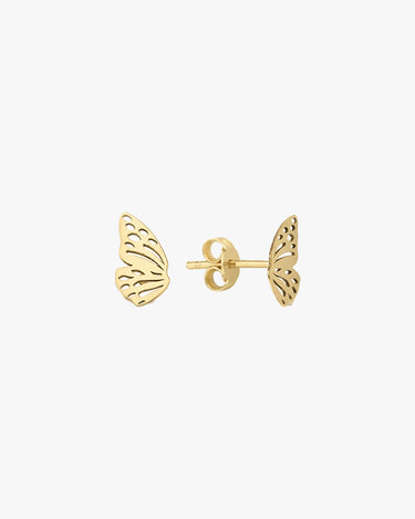 Butterfly Wing Stud Earrings | 14K Solid Gold or Gold Plated 925 Silver - Mionza Jewelry-14k solid gold, butterfly earrings, butterfly jewelry, butterfly wing, butterfly wings, cartilage Earring, double ear piercing, first time mom gift, geometric earrings, gift for mom, gold butterfly earrings, Gold Stud Earrings, small stud earrings, wing earrings