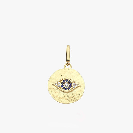 Evil Eye Pendant | 14K Solid Gold - Mionza Jewelry-charm necklace, christmas gift, disc necklace, evil eye anklet, evil eye bracelet, evil eye charm, evil eye charms, evil eye earrings, evil eye jewelry, evil eye pendant, gold charm, good luck charm, protection charm