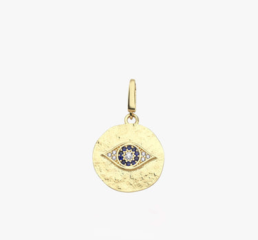 Evil Eye Pendant | 14K Solid Gold - Mionza Jewelry-charm necklace, christmas gift, disc necklace, evil eye anklet, evil eye bracelet, evil eye charm, evil eye charms, evil eye earrings, evil eye jewelry, evil eye pendant, gold charm, good luck charm, protection charm