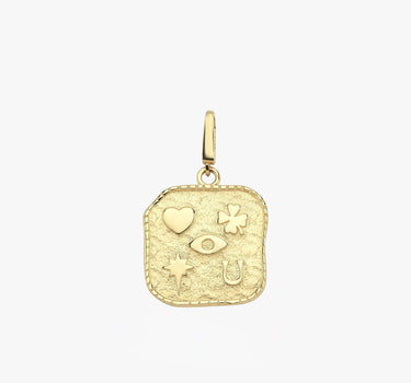 Good Luck Charm | 14K Solid Gold - Mionza Jewelry-christmas gift, clover earrings, clover necklace, evil eye charm, gold charm, good luck charm, heart charm, horseshoe necklace, lucky charm, north star necklace, push in clasp, square necklace