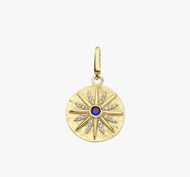 Sunshine Charm | 14K Solid Gold - Mionza Jewelry-christmas gift, coin jewelry, gold coin necklace, gold sun charm, push clasp, small coin necklace, sun anklet, sun bracelet, sun charm, sun earrings, sun necklace, sunburst necklace, sunshine necklace