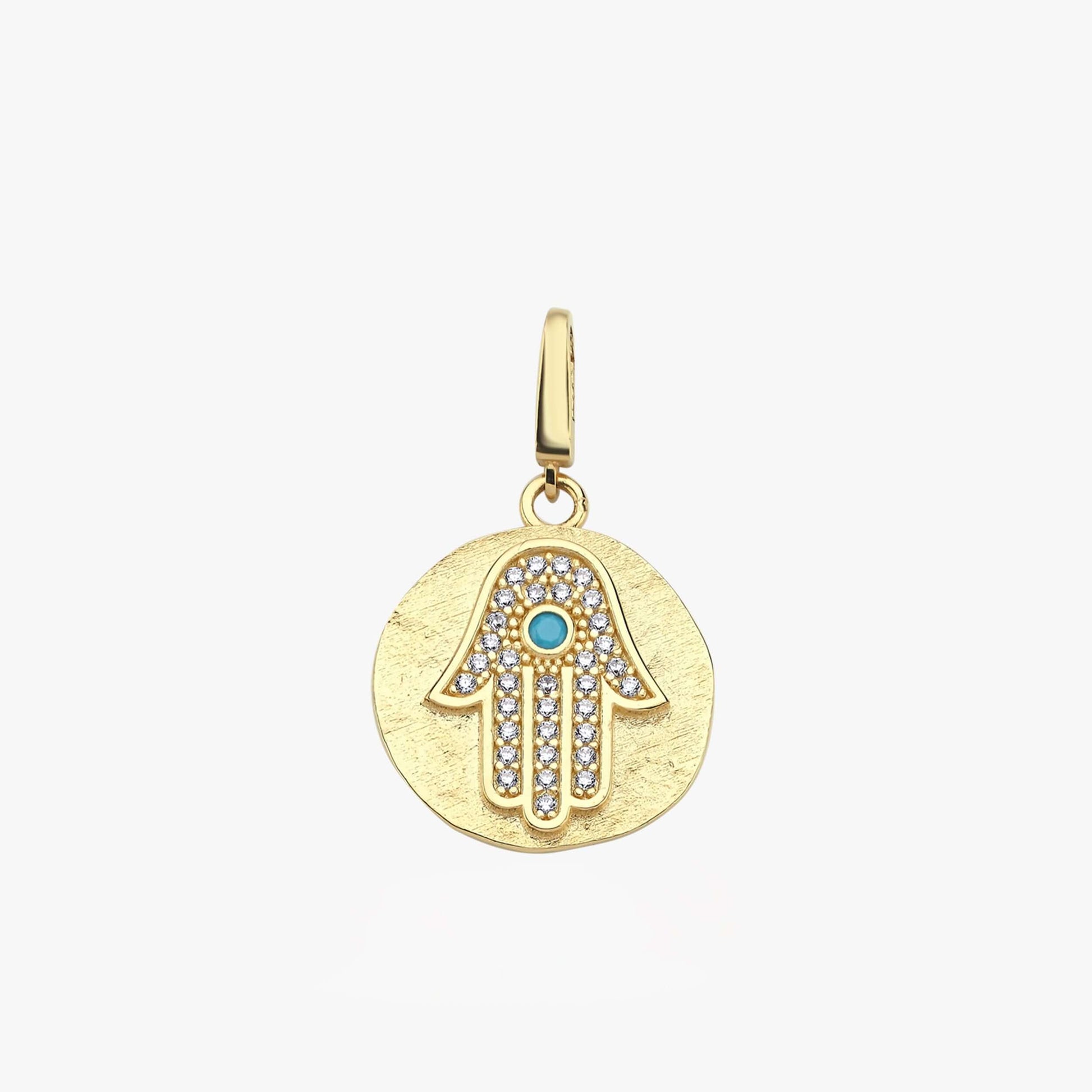 Gold Hamsa Necklace | 14K Solid Gold - Mionza Jewelry-charm bracelet, charm earrings, christmas gift, disc necklace, evil eye charm, gold charm bracelet, gold hamsa necklace, good luck charm, hamsa charm, hamsa hand, hamsa hand charm, hamsa hand necklace, hamsa necklace