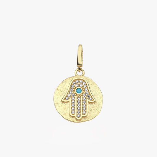 Gold Hamsa Necklace | 14K Solid Gold - Mionza Jewelry-charm bracelet, charm earrings, christmas gift, disc necklace, evil eye charm, gold charm bracelet, gold hamsa necklace, good luck charm, hamsa charm, hamsa hand, hamsa hand charm, hamsa hand necklace, hamsa necklace