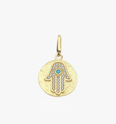 Gold Hamsa Necklace | 14K Solid Gold - Mionza Jewelry-charm bracelet, charm earrings, christmas gift, disc necklace, evil eye charm, gold charm bracelet, gold hamsa necklace, good luck charm, hamsa charm, hamsa hand, hamsa hand charm, hamsa hand necklace, hamsa necklace