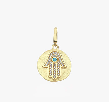 Gold Hamsa Necklace | 14K Solid Gold - Mionza Jewelry-charm bracelet, charm earrings, christmas gift, disc necklace, evil eye charm, gold charm bracelet, gold hamsa necklace, good luck charm, hamsa charm, hamsa hand, hamsa hand charm, hamsa hand necklace, hamsa necklace